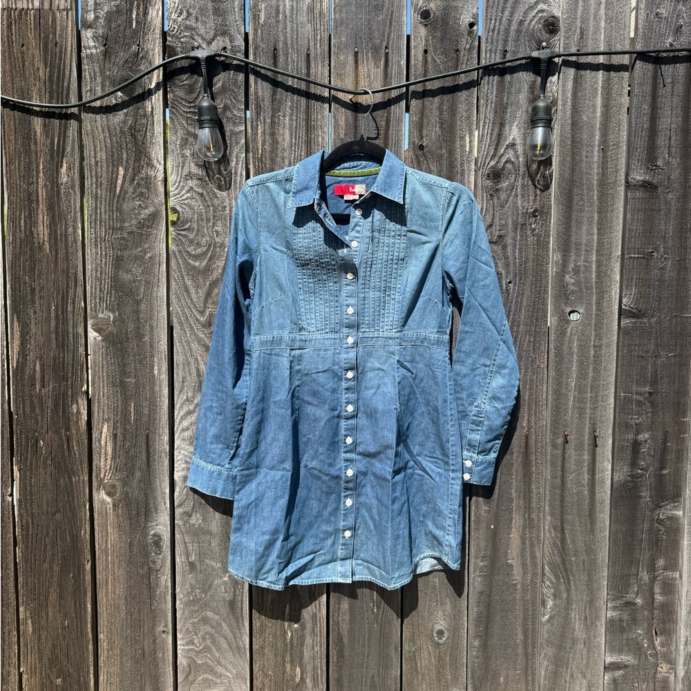 Boden Weekender Classic Blue Denim Chambray Mini Dress Long Sleeve Button Front